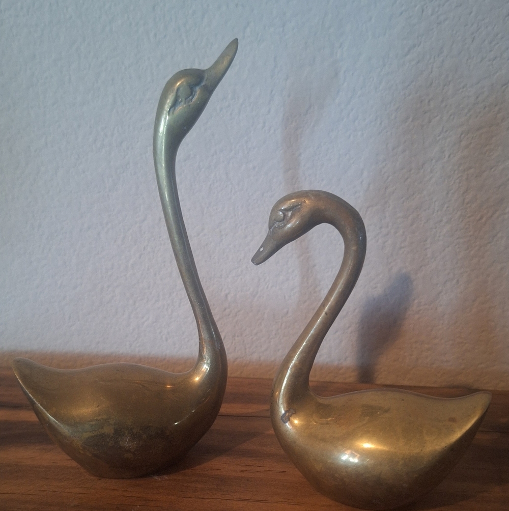 Vintage Brass Swan Sculptures